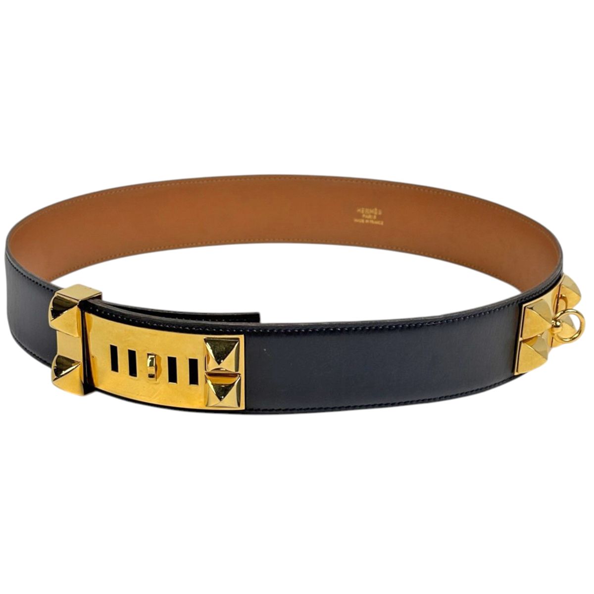 エルメス HERMES コリエ ド シアン ベルト 〇W刻印 ボックスカーフ ブラック レディース 【中古】