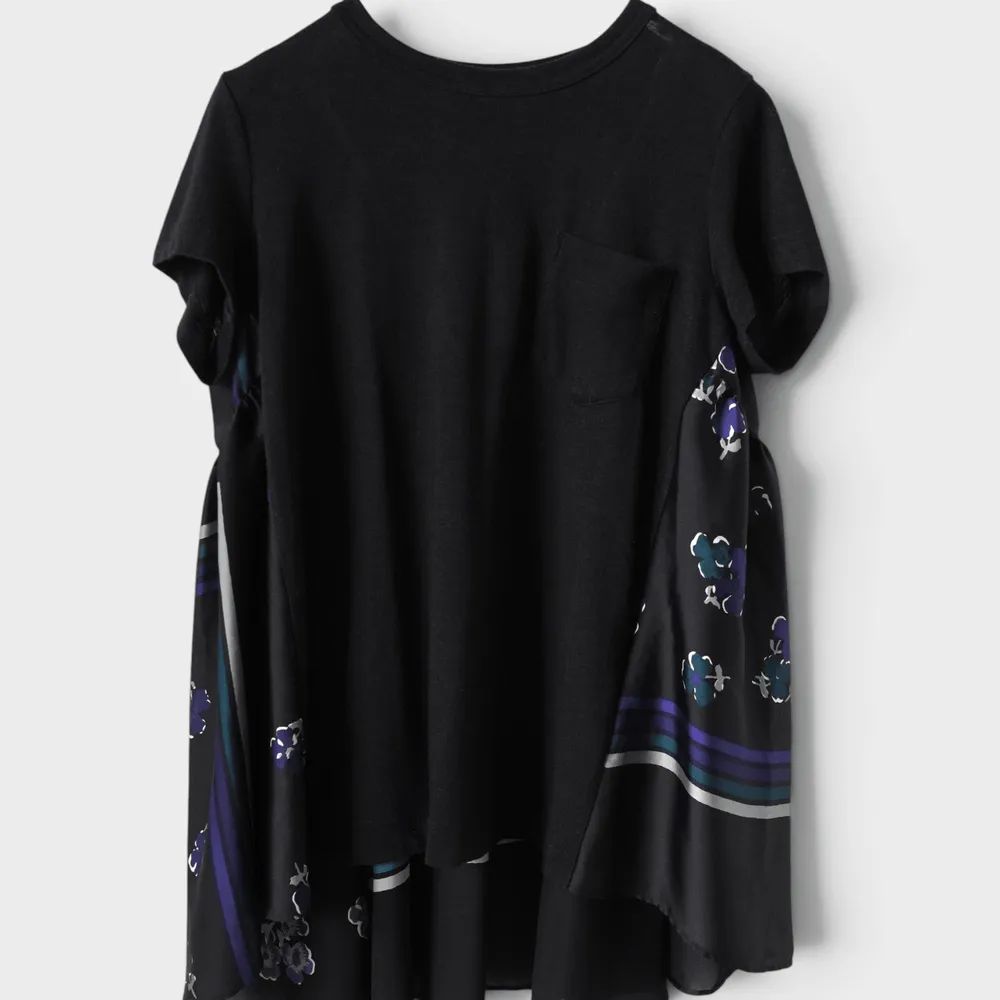 サカイ シルク 異素材 ドッキング Tシャツ ブラック サイズ2 レディース