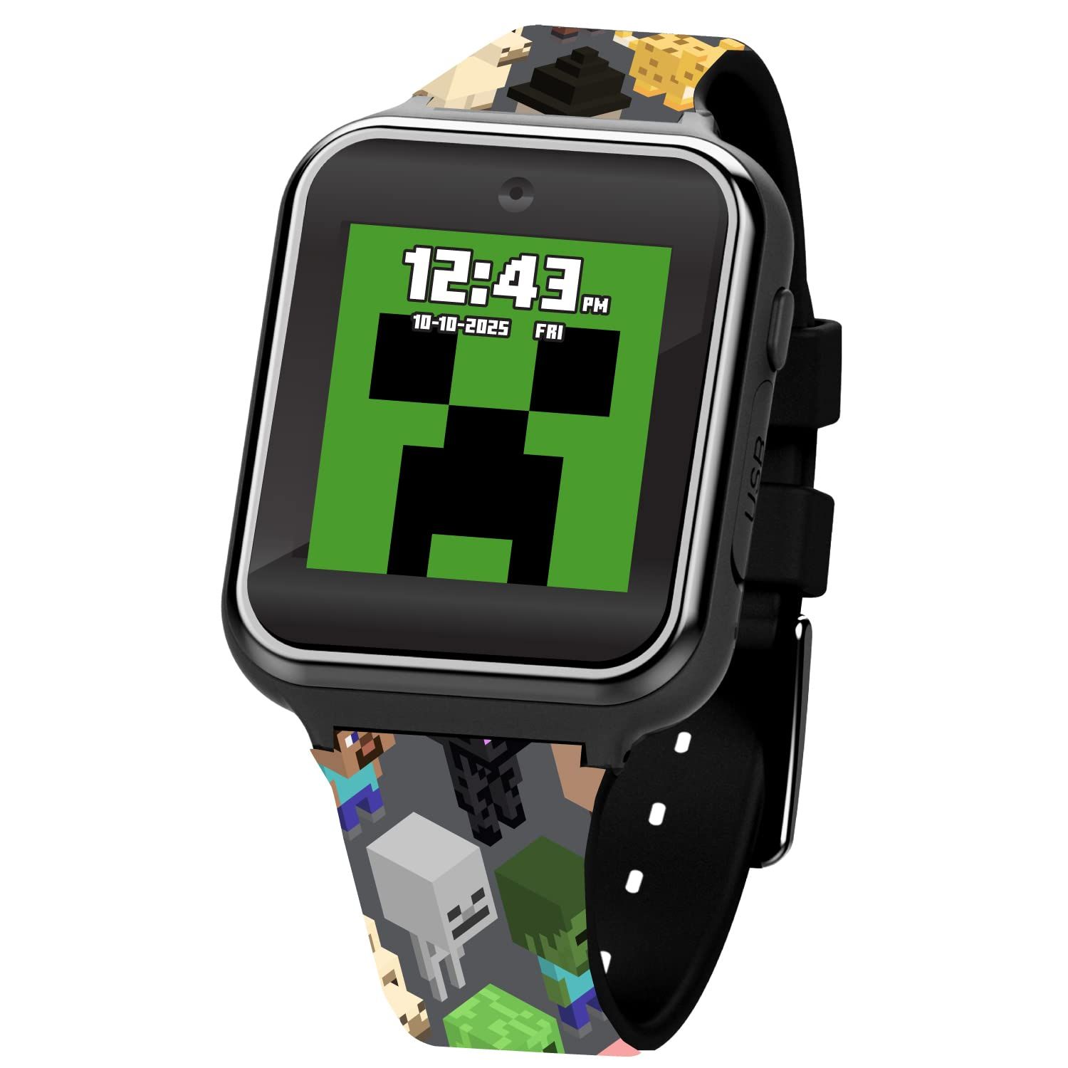 Minecraft キッズLEDスマートウォッチ インタラクティブゲームテーマウォッチ 10面 変更可能 ステップカウンター 電卓 ゲーム 自撮りカメラ アラーム タイマー プリントシリコンストラップ 5.5イ [グレー] [40mm] [MIN4076AZ] 7,256円