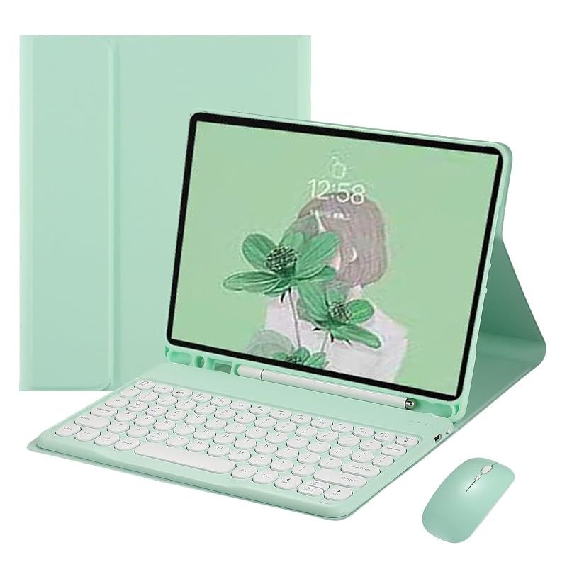 【新品】 Galaxy Tab S6 Lite 10.4インチ キーボードケース マウス付き 丸型キー キャンディーカラー 可愛い 女性 Android タブレット ギャラクシー Tab S6 Lite ケース マグネット 分離式 カラーキーボード,ミント