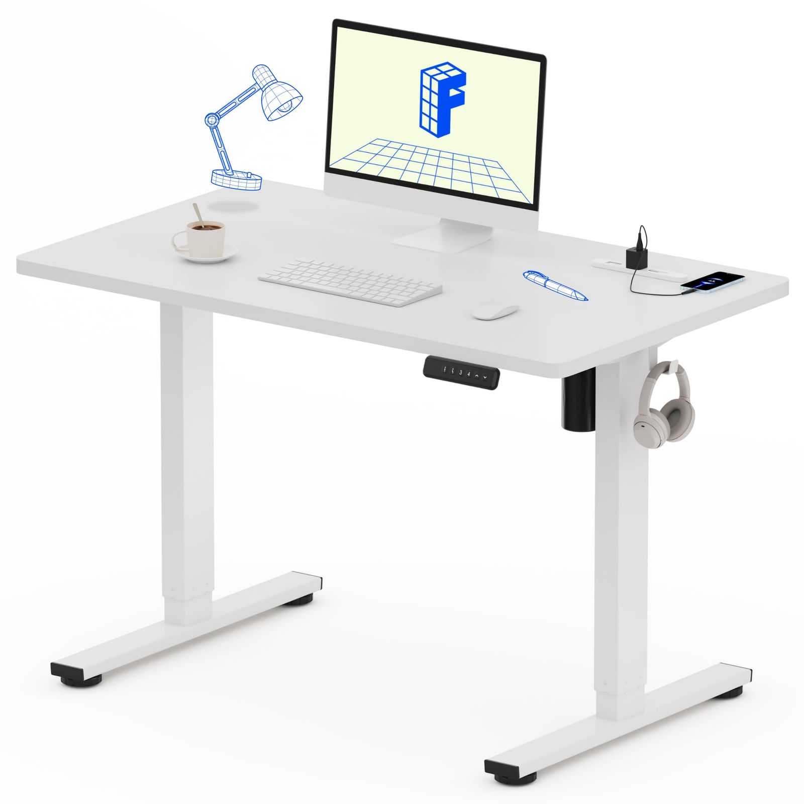 FlexiSpot 電動昇降デスク EF1 Pro 在宅ワーク/オフィス用 高さ調節範囲690-1100mm USB＆コンセント付き 4段階メモリ機能 耐荷重60kg 5年保証