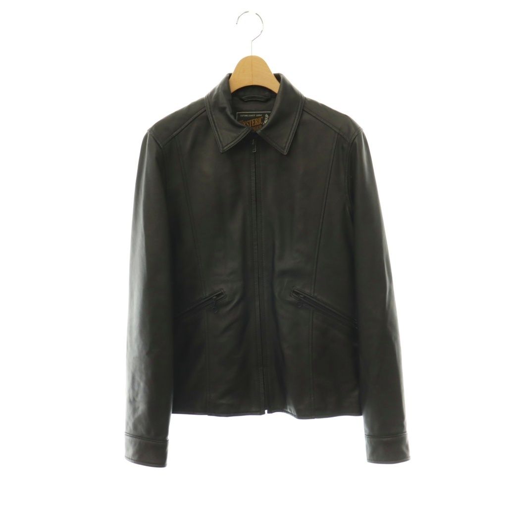 ヒステリックグラマー HYSTERIC GLAMOUR ラムレザー 衿付シングルライダースジャケット ジップアップ S 黒 ブラック /HS ■OS