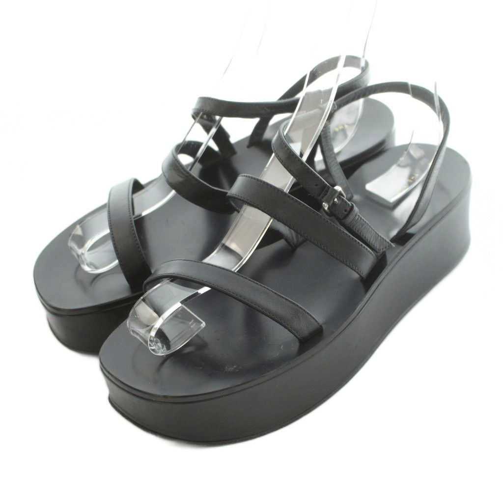ザロウ THE ROW Wedge platform leather sandals プラットフォームサンダル ストラップ 37 23.5-24.0cm 黒 ブラック /MI ■OS