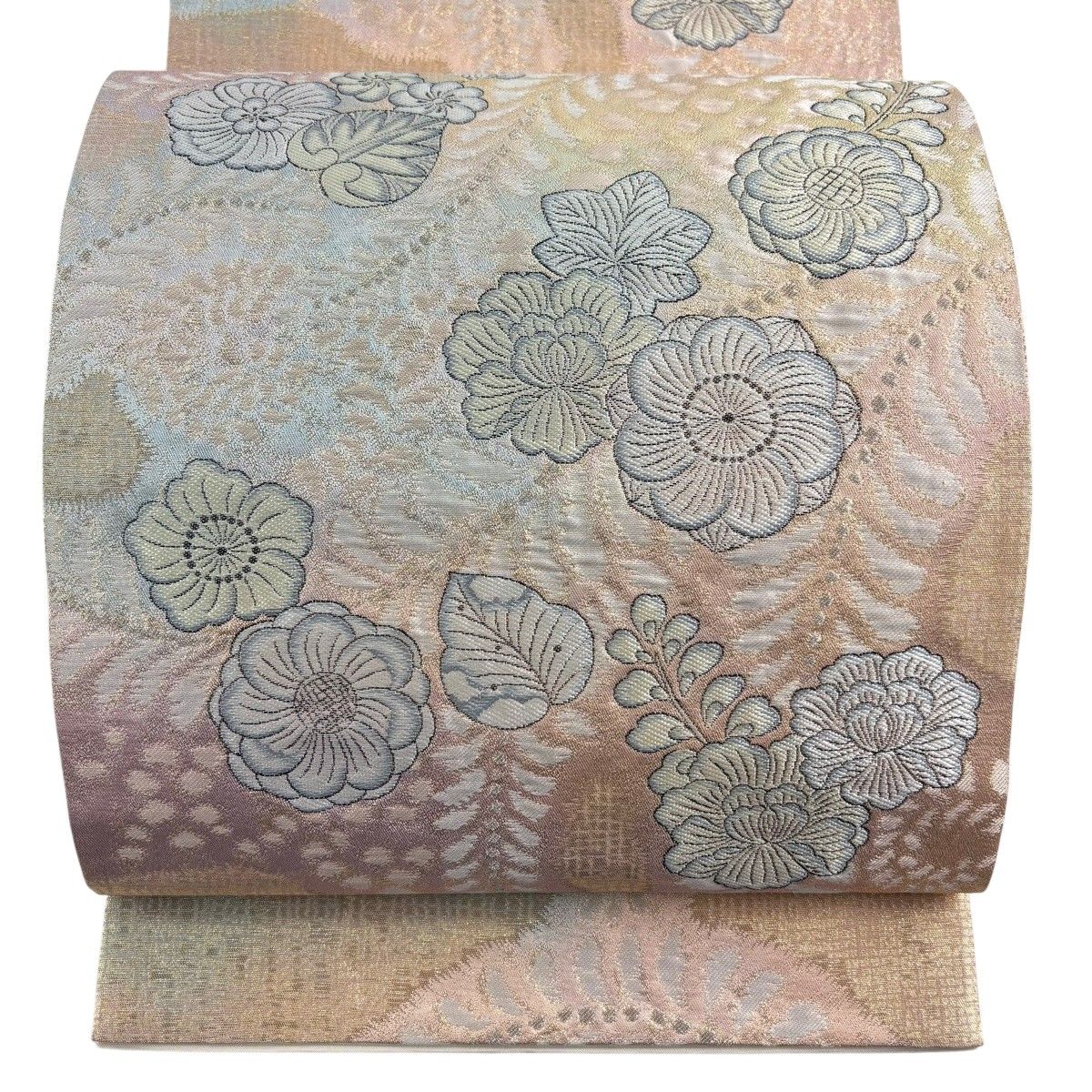 【美品】 袋帯 秀品 草花 箔 薄ピンク 六通 正絹 【中古】