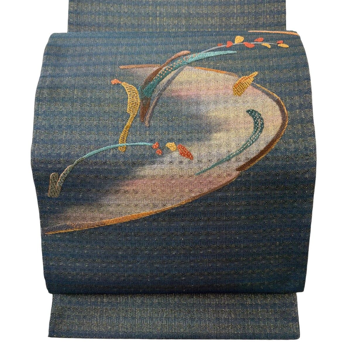 【美品】 袋帯 秀品 草花 幾何学 草花 金糸 深緑 お太鼓柄 正絹 【中古】 6,776円
