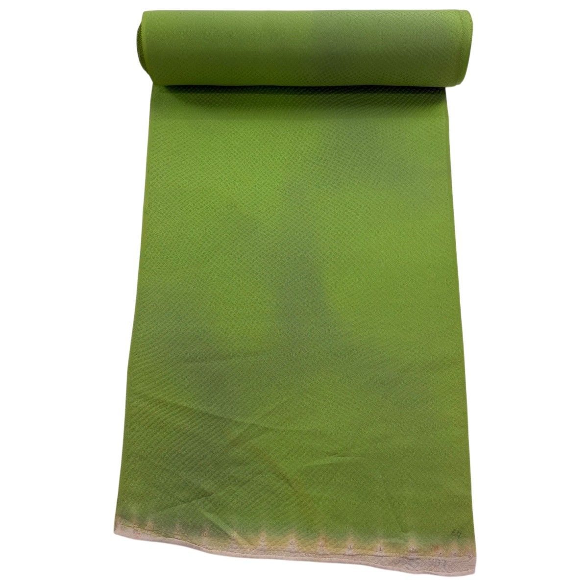 反物 秀品 色無地 地紋 黄緑色 正絹 【中古】