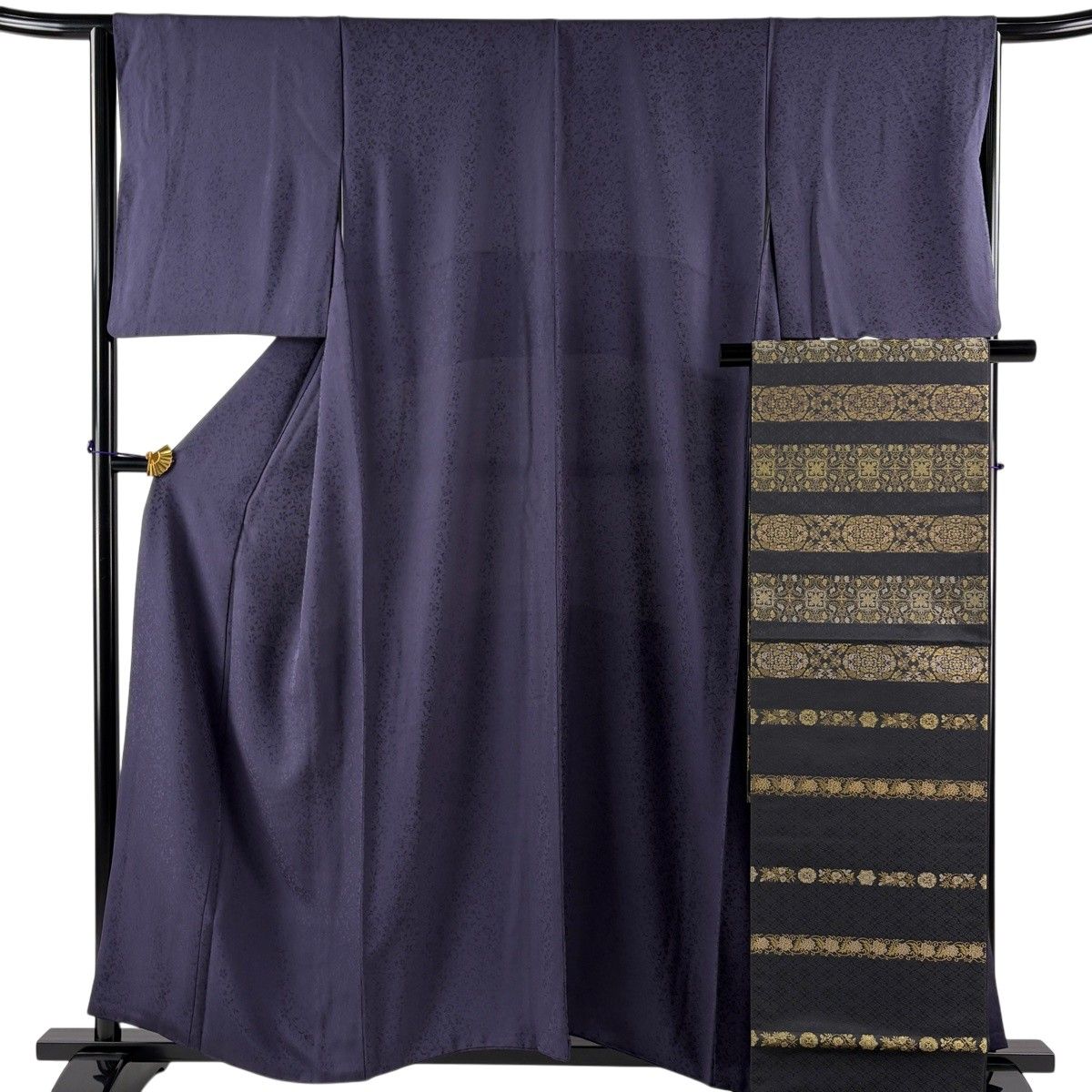 【美品】 色無地 身丈157.5cm 裄丈65.5cm M 袷 袋帯セット 地紋 濃紫 正絹 秀品 【中古】 15,392円