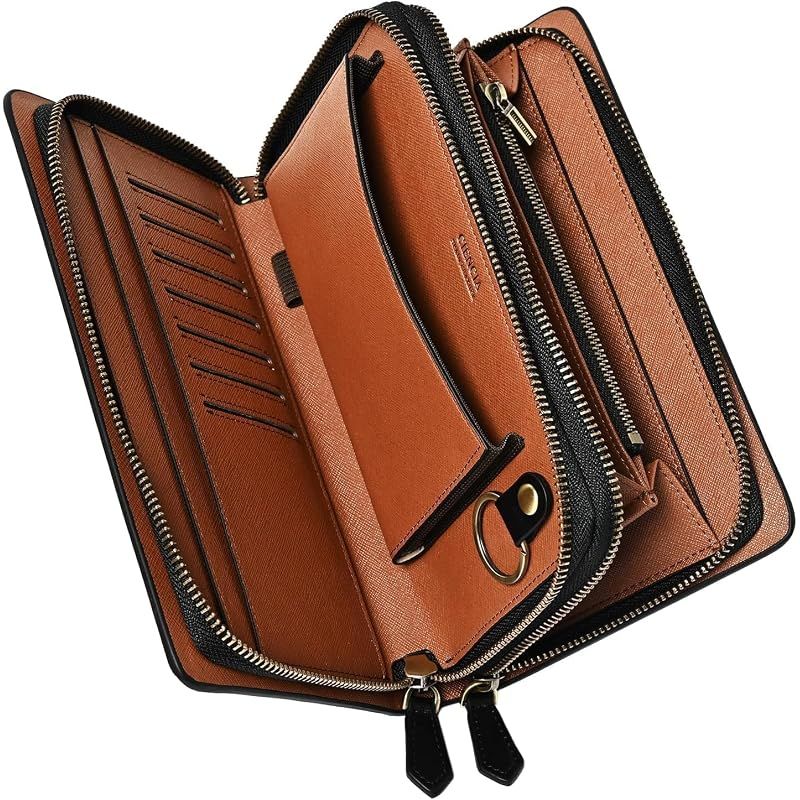 【新品】 [ENTRAMBI] 本革 セカンドバッグ ハンドバッグ ダブルファスナー 大容量 レザー スペインレザー 皮 クラッチバッグ メンズ レディース プレゼント (ブラック/ブラウン) 13,109円