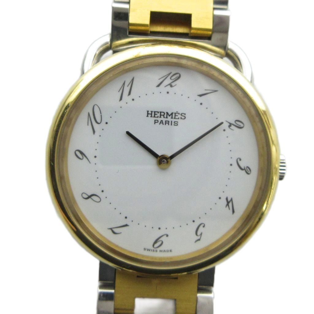 エルメス HERMES Arceau アルソー 腕時計 クォーツ ウォッチ 白文字盤 ゴールドカラー シルバーカラー 金色 銀色 ■GY18 /MQ ■OH 48,540円