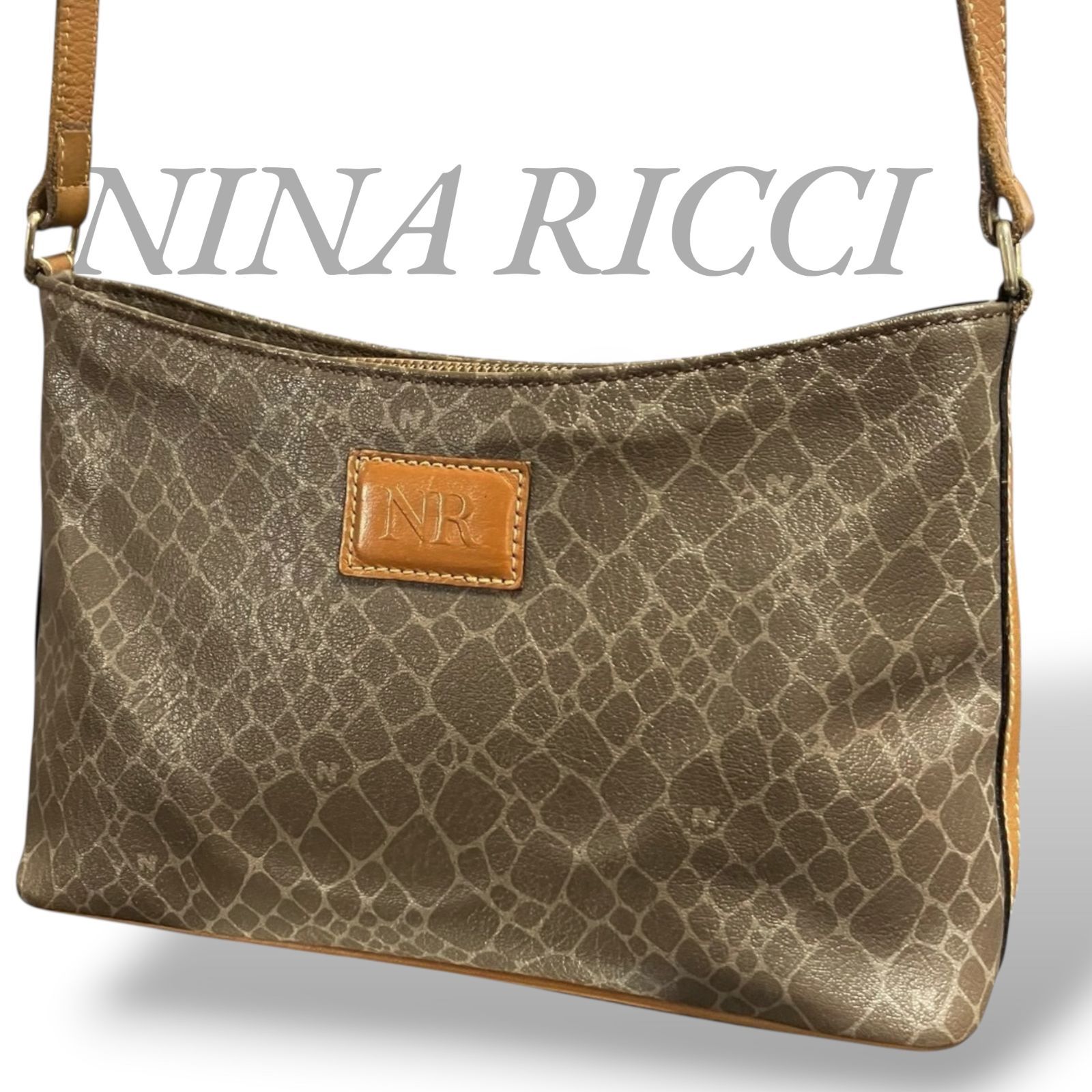 MY1072】NINA RICCI ニナリッチ ショルダーバッグ PVC レザー ジラフ柄 