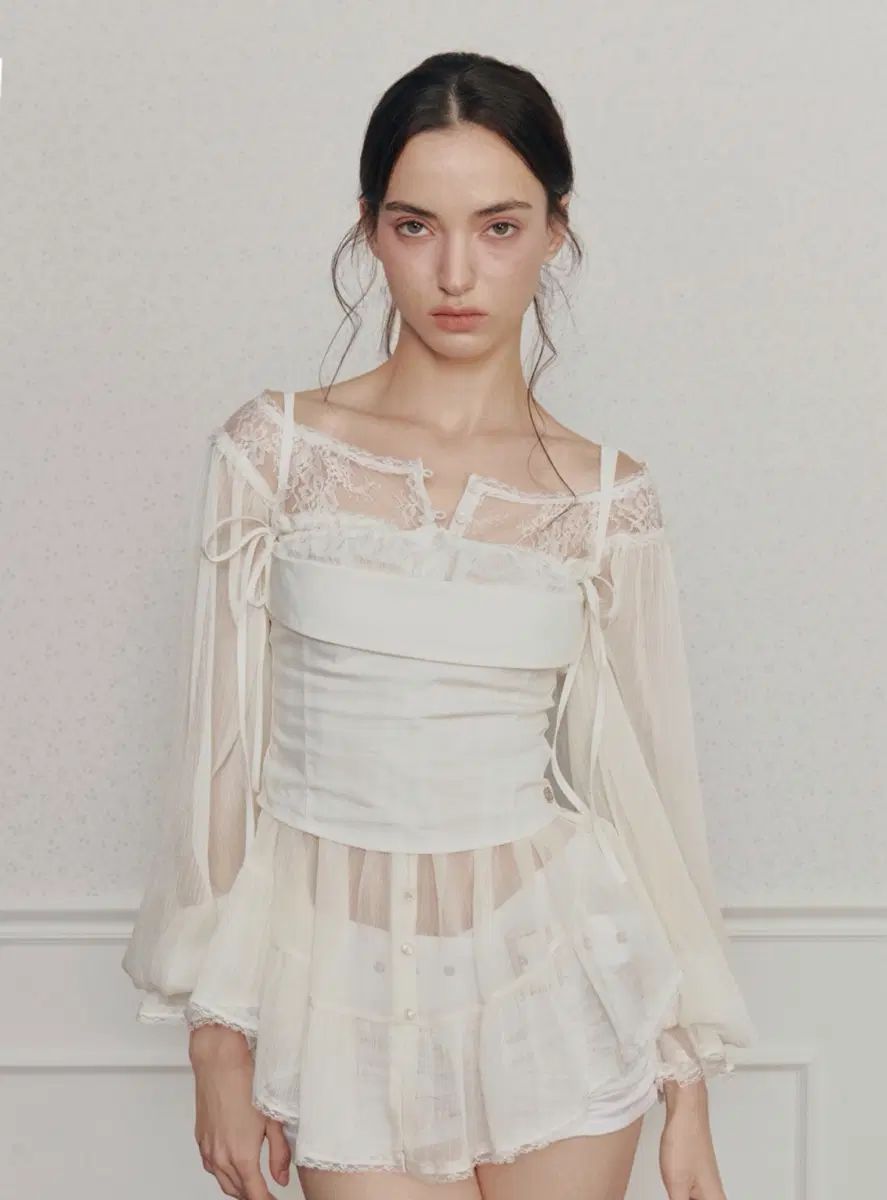PAIN OR PLEASURE セット MOONRISE BLOUSE cream + HEART RIBBON TOP ivory