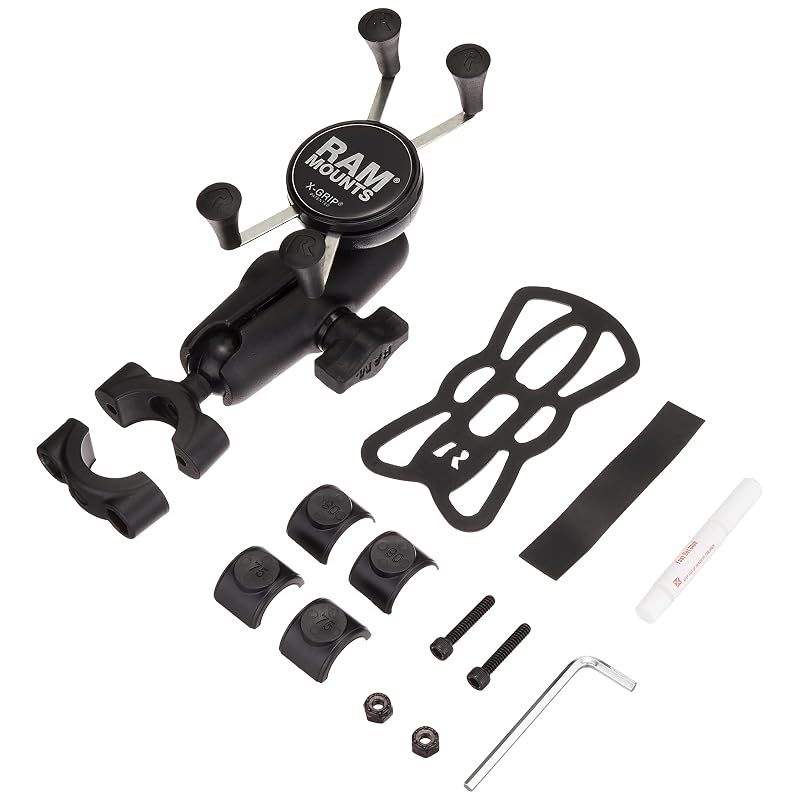 【新品】 ラムマウント(RAM MOUNTS) マウントセット Xグリップ&バーマウントベース (標準アーム)バー径19mm-25.4mm スマートフォン用 ブラック RAM-B-408-75-1-UN7U