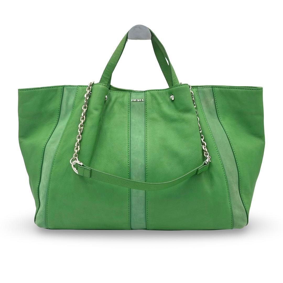 DIESEL 2 way shoulder bag tote bag leather green
