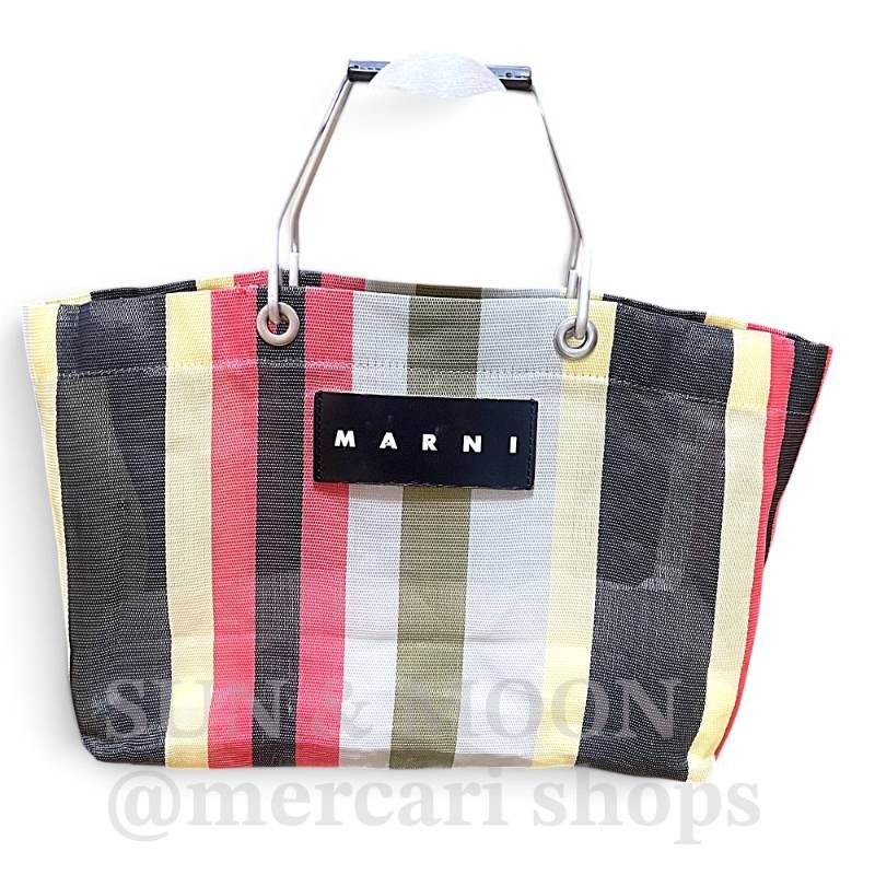 マルニ ストライプ トートバッグ フラワーカフェ マーケット レッド