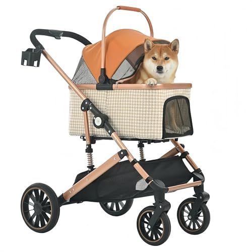 【日本企業】OSJ ペットカート 分離式 2way 対面式 中型犬 多頭 小型犬 耐荷重25kg 折りたたみ 軽量 アルミ製 4輪 ドッグカート フルオープン 通気 ダンパー付き ストッパー