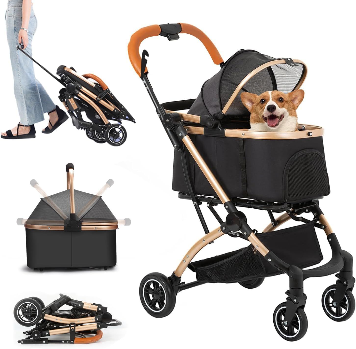JZOOOZペットカート分離型キャスター付前輪360°回転犬用ベビーカー軽量通気性折りたたみ式収納簡単多機能大容量