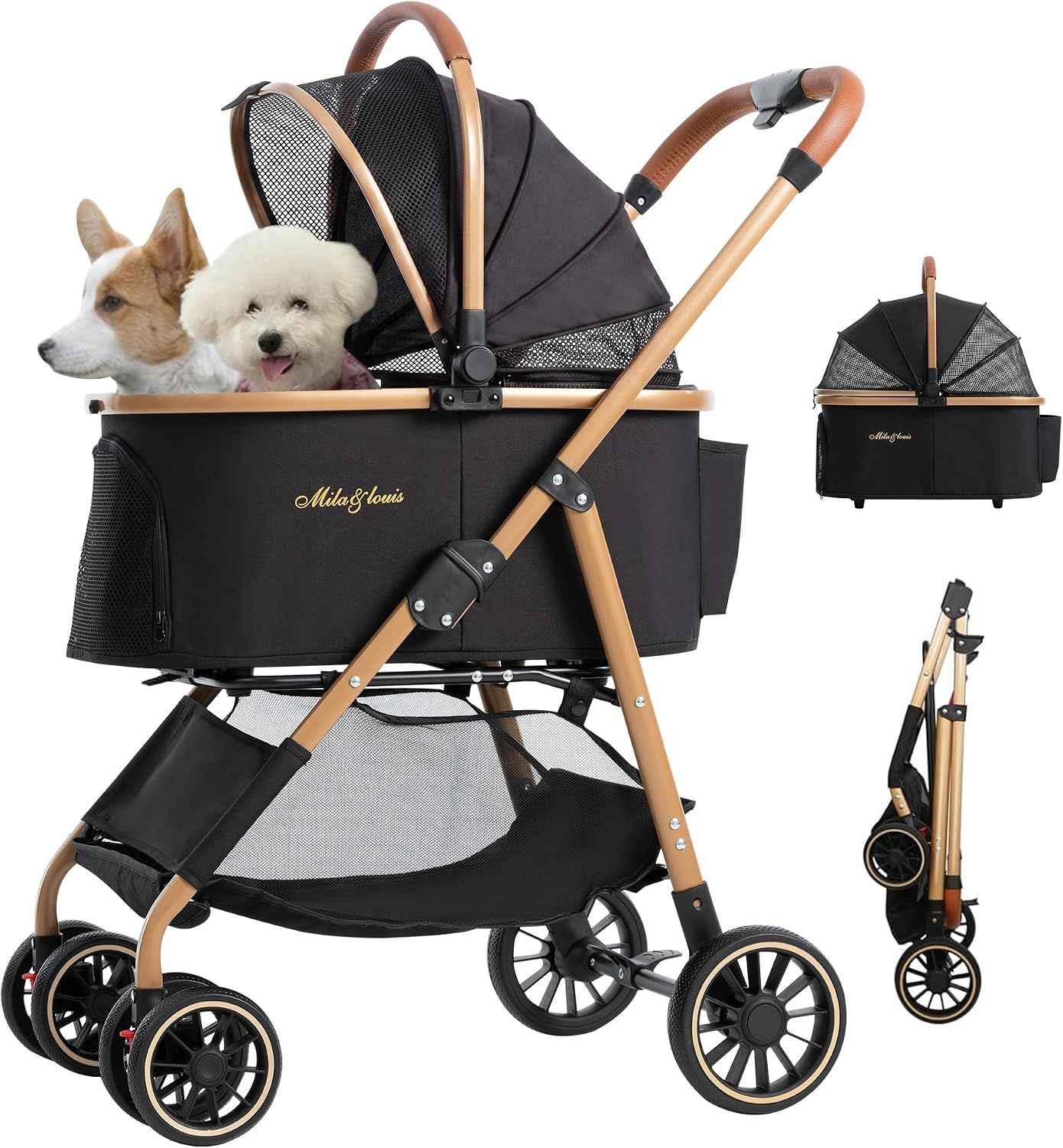 MILA&LOUISペットカート分離一体折りたたみ軽量犬カート4輪耐摩耗PUホイールドッグバギー車載犬小屋機能付5.5kg