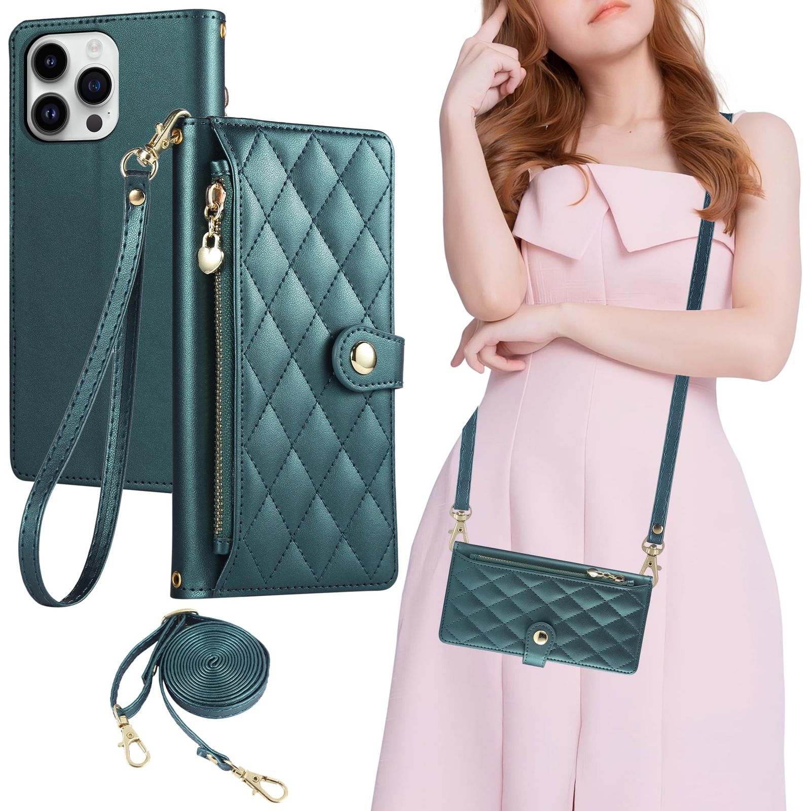 Gedurya iPhone 14 Pro Case Notebook Type Shoulder Phone 14Pro Case Shoulder Zipper Coin Purse Crossbody Shoulder Bag iPhone 14 Pro Smartphone Case Wallet Card Storage Coin Pocket iPhone...