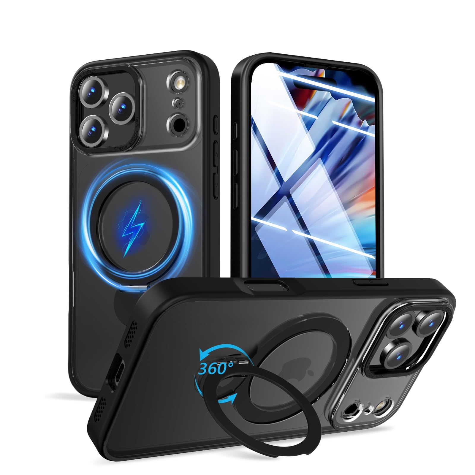 iPhone 17 Promax Case MagSafe Compatible Wireless Charging Phone 17 Pro Max Cover High Durability US Military MIL Standard iPhone 17 Promax Case Ring Stand Magnetic Smartphone Case Iphon...