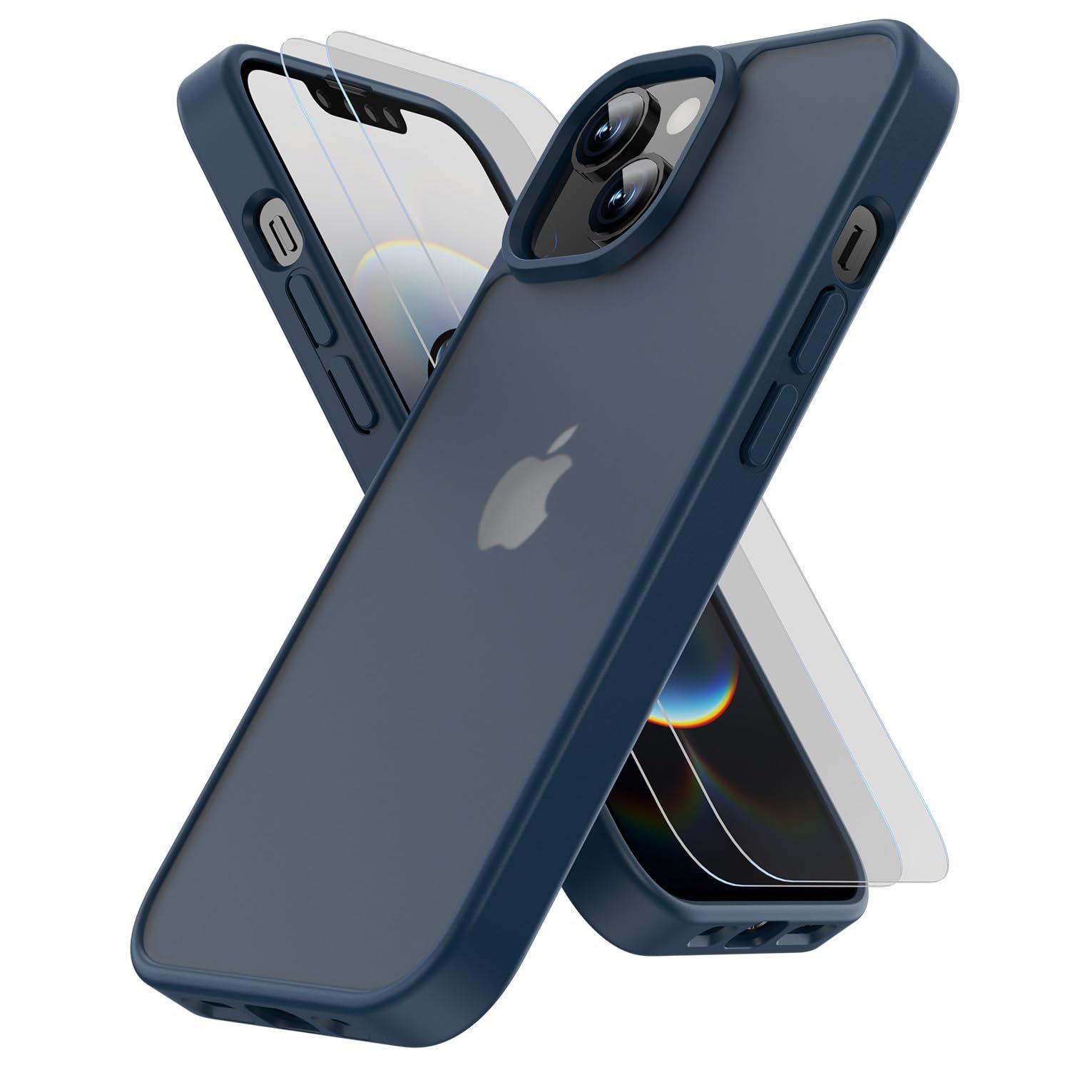 HEROMI iPhone 14/iPhone 13 Case [with 2 Reinforced Films] US Military Standard Phone 14/13 Case, Translucent, Shockproof, Anti-slip, Wireless Charging, Durable, Full Protection, No Yellowing, 14/13 Smartphone Case, 6.1-inch, Blue