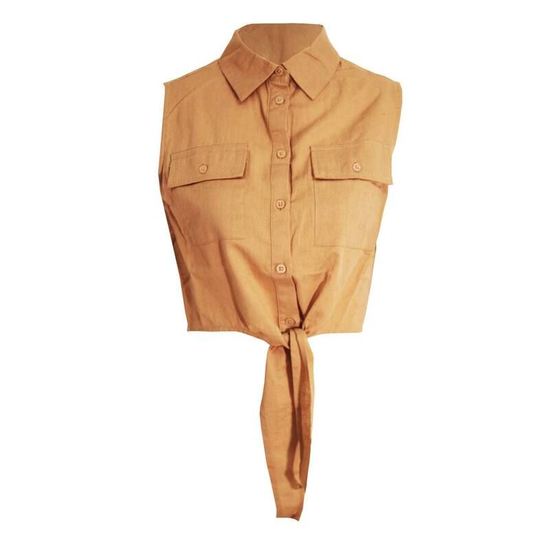 【送料無料】 ブレーブソウル レディース シャツ トップス Brave Soul WomensLadies Elizabeth Tie Front Crop Shirt Sand
