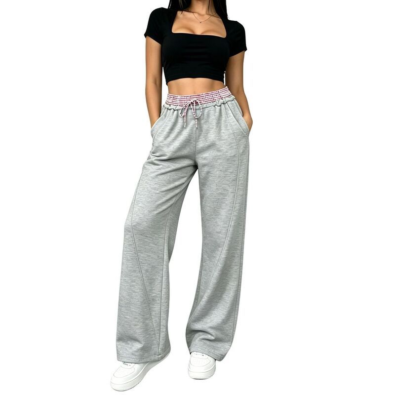 【送料無料】 クリアフラワー レディース カジュアルパンツ ボトムス Womens Wide Leg Sweatpants Gingham Trim Waistband Drawstring Clos 12,586円