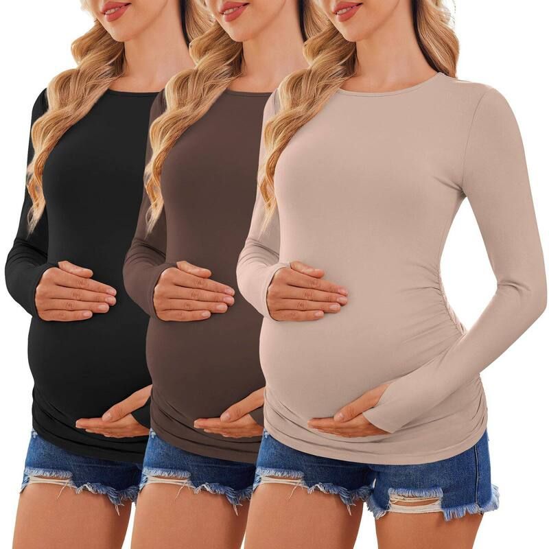 【送料無料】 エコアー レディース Tシャツ トップス Ekouaer Maternity Shirts Womens Pregnancy Clothes Side Ruched Crew Neck