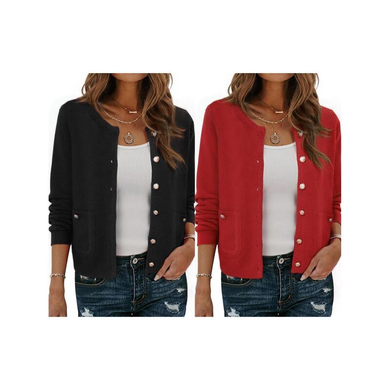 【送料無料】 インスパイア シック レディース ニット・セーター アウター 2 Packs Open Front Sweater for Womens Collarless Button Down B