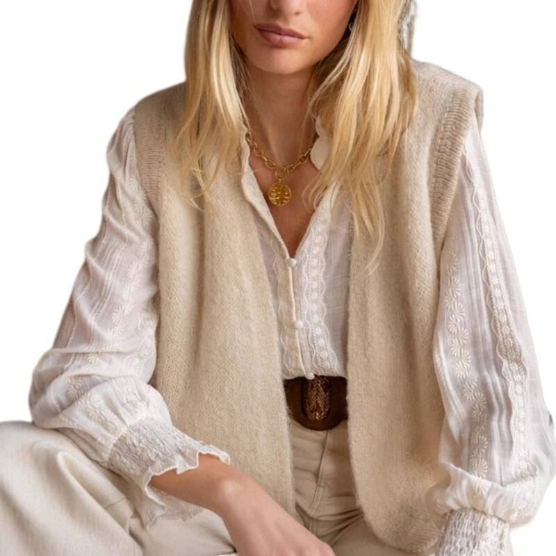 【送料無料】 イエスファッション レディース ニット・セーター アウター Womens Solid Color Basic Sweater Tank Tops Crochet Knit Sleevel