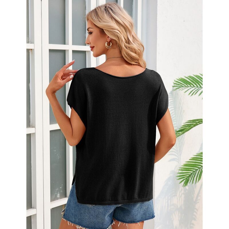 【送料無料】 セオリア レディース ニット・セーター アウター Women V neck Sweater Vest with Side Slits Summer Baggy Cap Sleeve Kn