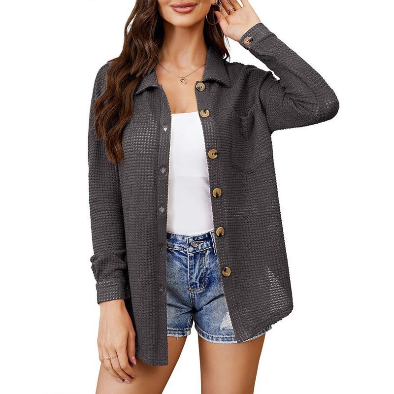 【送料無料】 ジョイジョイ レディース ニット・セーター アウター Womens Waffle Knit Button Down Shirt Long Sleeve Collared Loose Fi