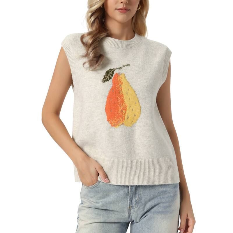【送料無料】 インスパイア シック レディース ニット・セーター アウター Sweater Vest Top for Womens Sleeveless Crew Neck Casual Pear P