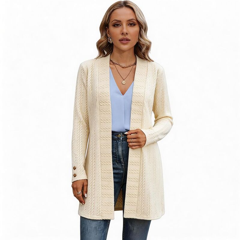 【送料無料】 ジョイジョイ レディース ニット・セーター アウター Womens Long Open Front Cardigan Textured Knit Long Sleeve Casual C