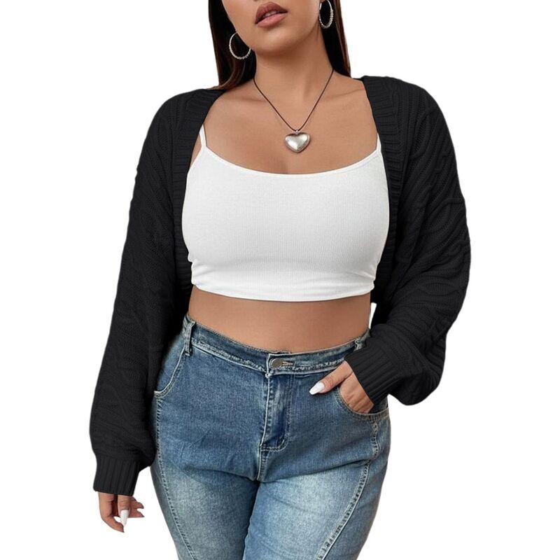 【送料無料】 セオリア レディース ニット・セーター アウター Womens Plus Size Sweater Open Front Knit Long Sleeve Cardigan Black
