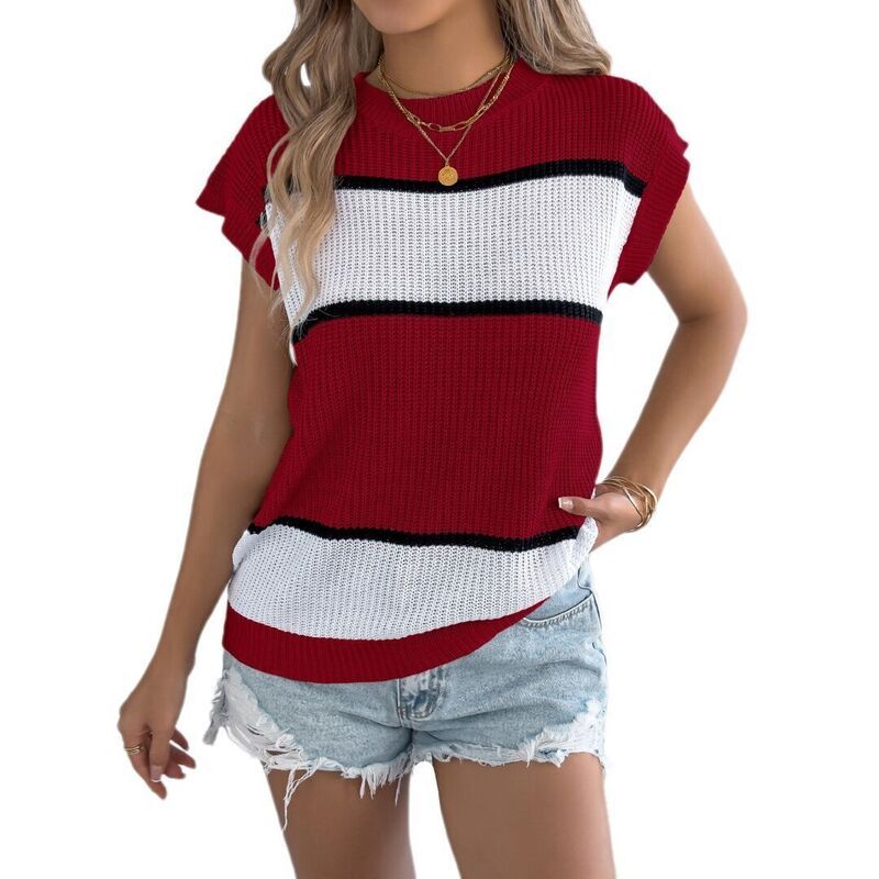 【送料無料】 イエスファッション レディース ニット・セーター アウター Womens Striped Sweater Summer Cap Sleeve Crew Neck Knit Pullove 9,706円