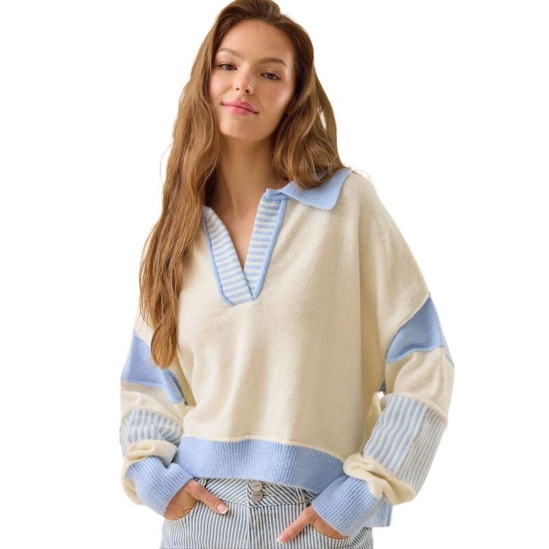 【送料無料】 クリアフラワー レディース ニット・セーター アウター V Neck Long Sleeve Loose Sweaters Color Block Striped Knitted Pul 10,991円