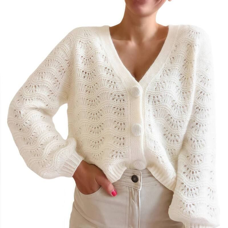 【送料無料】 エリートスピリット レディース ニット・セーター アウター Womens Crochet Long Sleeve Cardigan Lightweight V Neck Button D