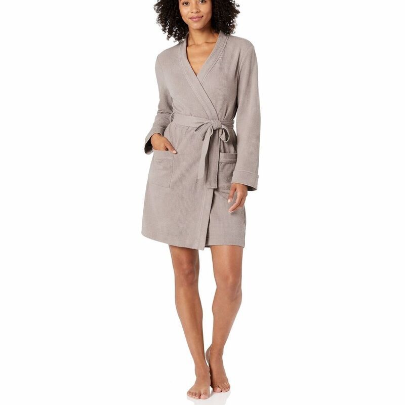 【送料無料】 メガリテイラー レディース ナイトウェア アンダーウェア Women Casual Cotton Waffle Robe Smokey Grey