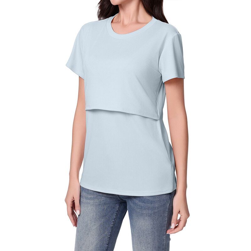 【送料無料】 クリアフラワー レディース シャツ トップス Womens Maternity Summer Nursing TShirt Short Sleeve Ribbed Double Laye