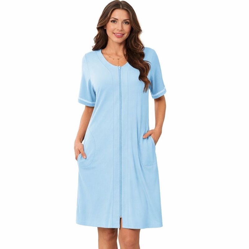 【送料無料】 メガリテイラー レディース ナイトウェア アンダーウェア Women Soft Zip Front Robe Light Blue