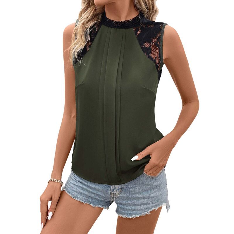 【送料無料】 セオリア レディース シャツ トップス Womens Lace Trim Sleeveless Blouse Half Turtle Neck Casual Elegant Spring 8,506円
