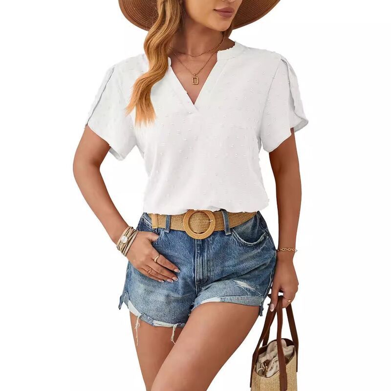 【送料無料】 ファンジュライ レディース シャツ トップス Womens V Neck Short Sleeve Chiffon Blouse Casual Lightweight TShirts W