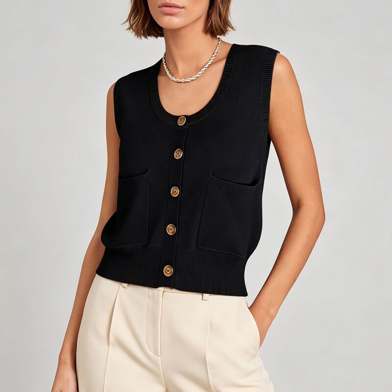 【送料無料】 クリアフラワー レディース ニット・セーター アウター Womens Button Front Knit Vest Vest Sleeveless Cardigan with Pocke