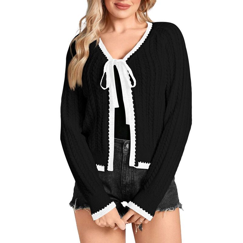 【送料無料】 コジョイン レディース ニット・セーター アウター Women Cardigan Long Sleeve Tie Front Knit Outerwear Black
