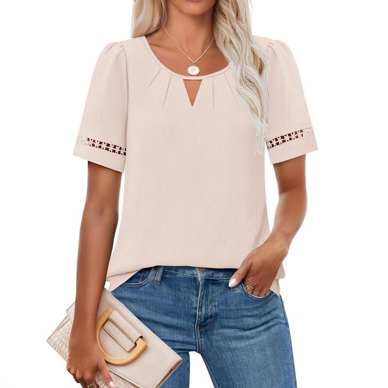 【送料無料】 エリートスピリット レディース シャツ トップス Womens Dressy Casual Short Sleeve Shirts Tops Keyhole Pleated Front