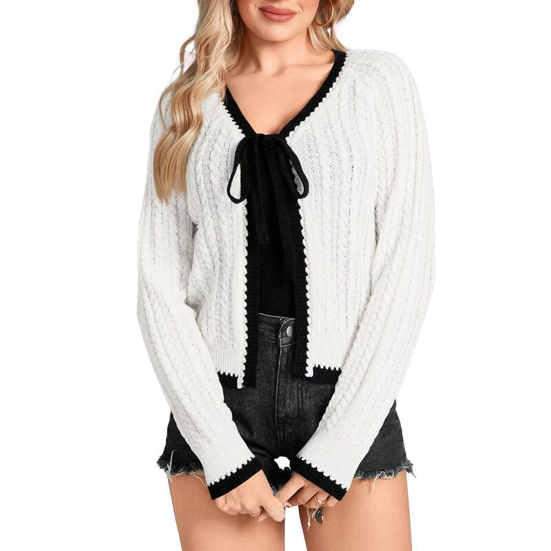 【送料無料】 コジョイン レディース ニット・セーター アウター Women Cardigan Long Sleeve Tie Front Knit Outerwear White