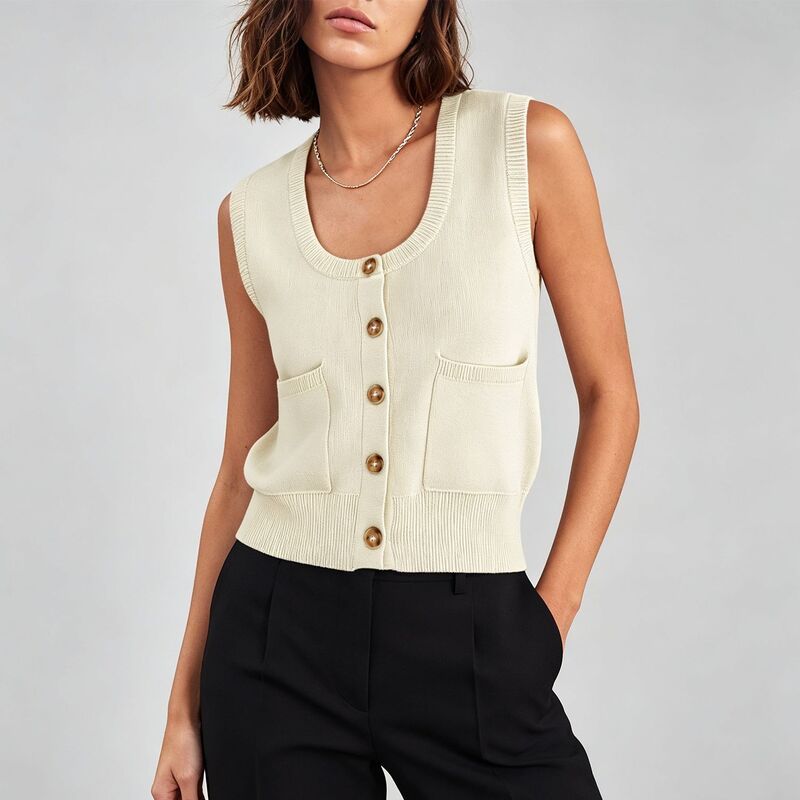 【送料無料】 クリアフラワー レディース ニット・セーター アウター Womens Button Front Knit Vest Vest Sleeveless Cardigan with Pocke