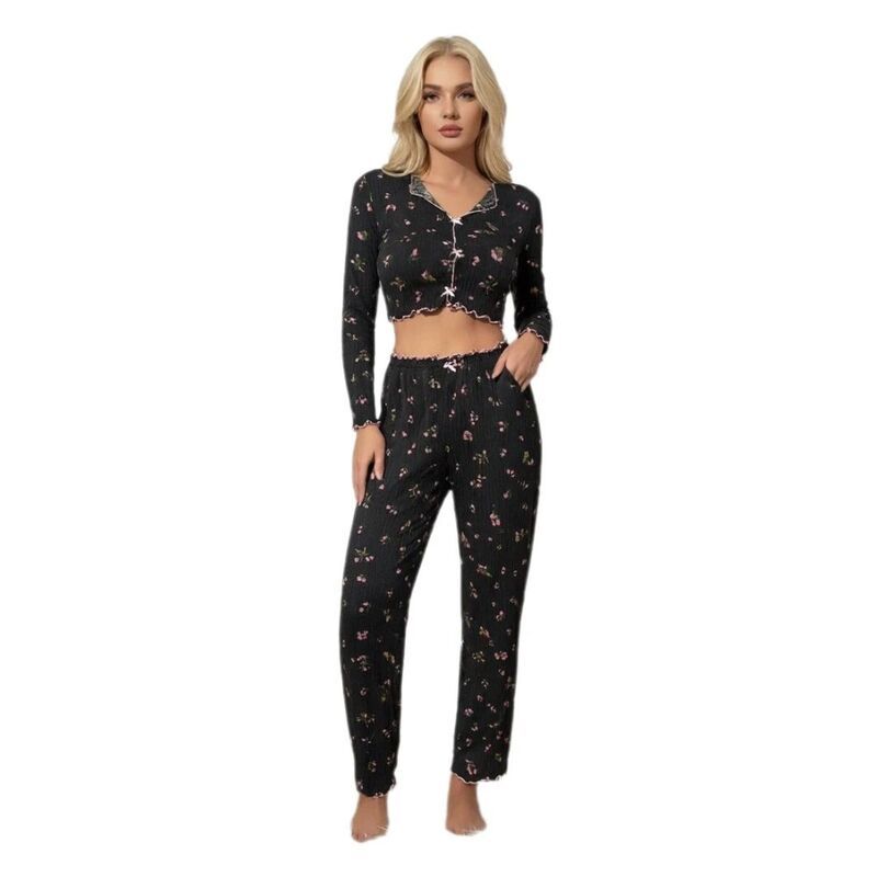 【送料無料】 イエスファッション レディース ナイトウェア アンダーウェア Womens 2 Piece Floral Pajamas Set Button Down Cute Long Sleeve