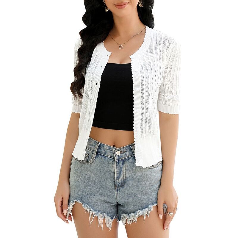 【送料無料】 ジョイジョイ レディース ニット・セーター アウター Womens Short Sleeve Ribbed Knit Cardigan Crew Neck Button Down Cas 13,845円