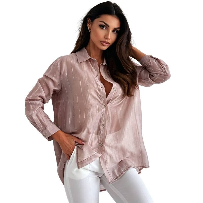 【送料無料】 コジョイン レディース シャツ トップス Womens Rhinestone ButtonDown Shirt Sheer Long Sleeve Casual Blouse Khaki